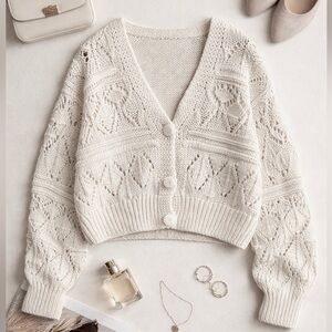 AMERICAN DREAMS Chunky V-Neck white Knit Cardigan Sweater size large